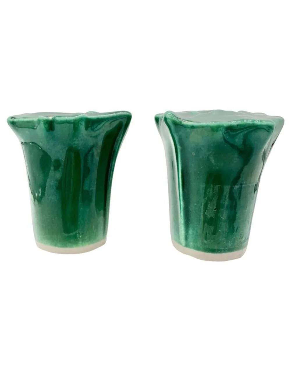 Leafy Vegetable Salt and Pepper Shakers Green Textured Ceramic Leaf Design 2”H